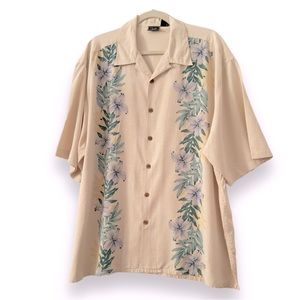 WTF 100% Silk Ivory Cream Men’s Tropical Hawaiian Button Down Shirt • XXL